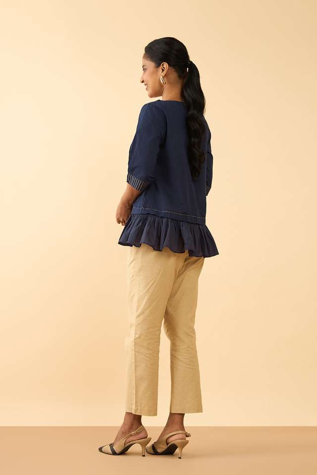 Blue Screen Printed Pure Cotton Short Top thumbnail image number null