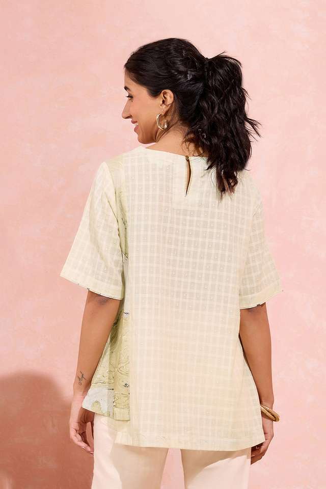 Light Yellow Pure Cotton Marble Printed Short Top thumbnail image number null