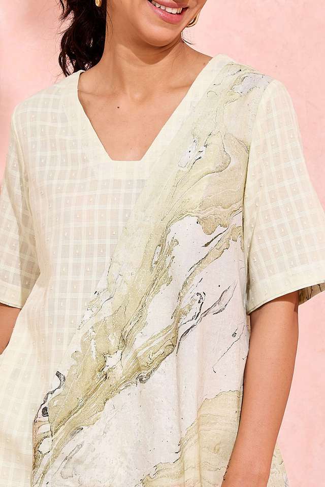 Light Yellow Pure Cotton Marble Printed Short Top thumbnail image number null