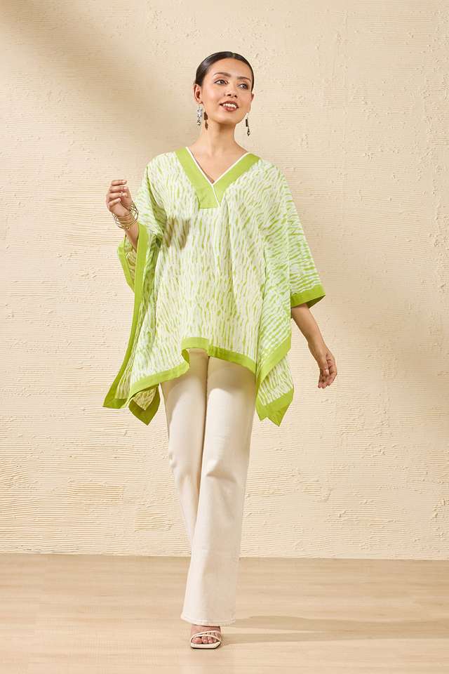 Light Green Pure Cotton Tie and Dye Shibori Short Top image number