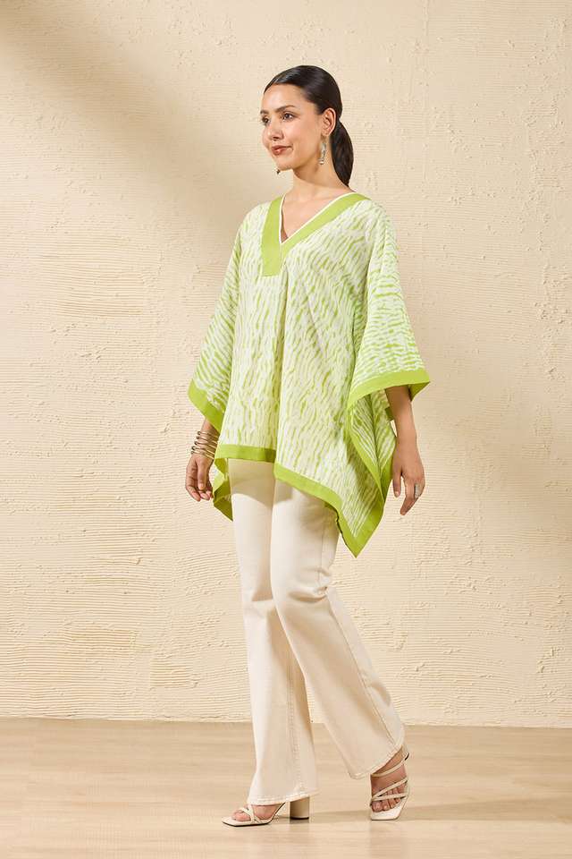 Light Green Pure Cotton Tie and Dye Shibori Short Top thumbnail image number null