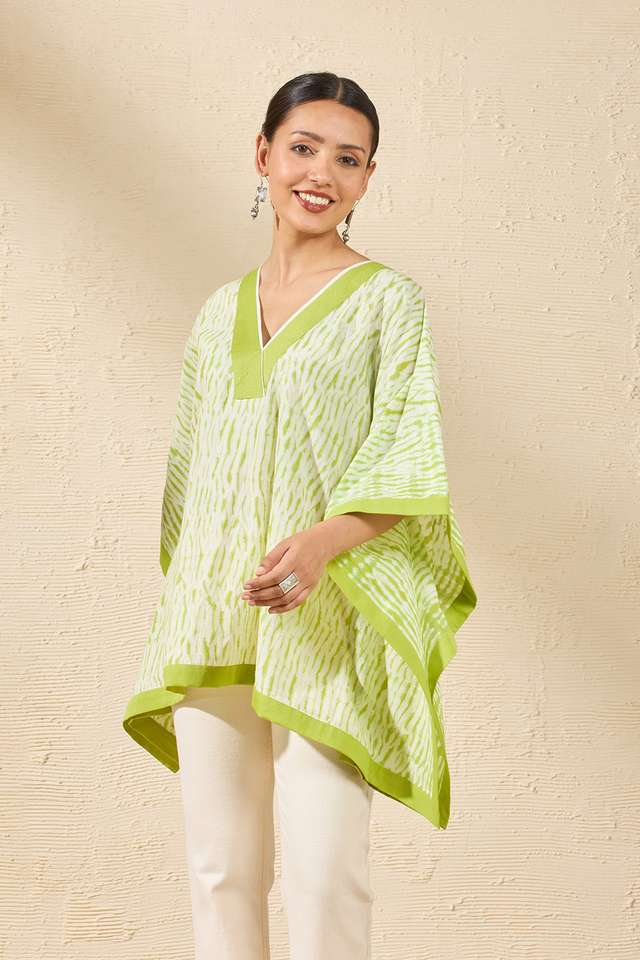 Light Green Pure Cotton Tie and Dye Shibori Short Top thumbnail image number null