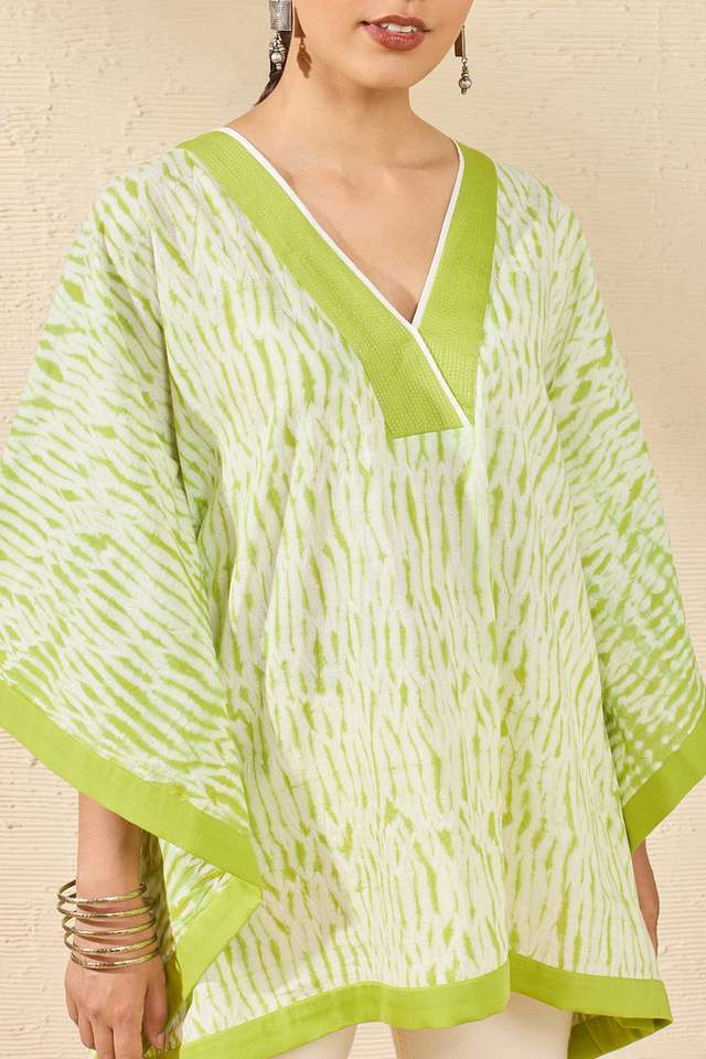 Light Green Pure Cotton Tie and Dye Shibori Short Top thumbnail image number null
