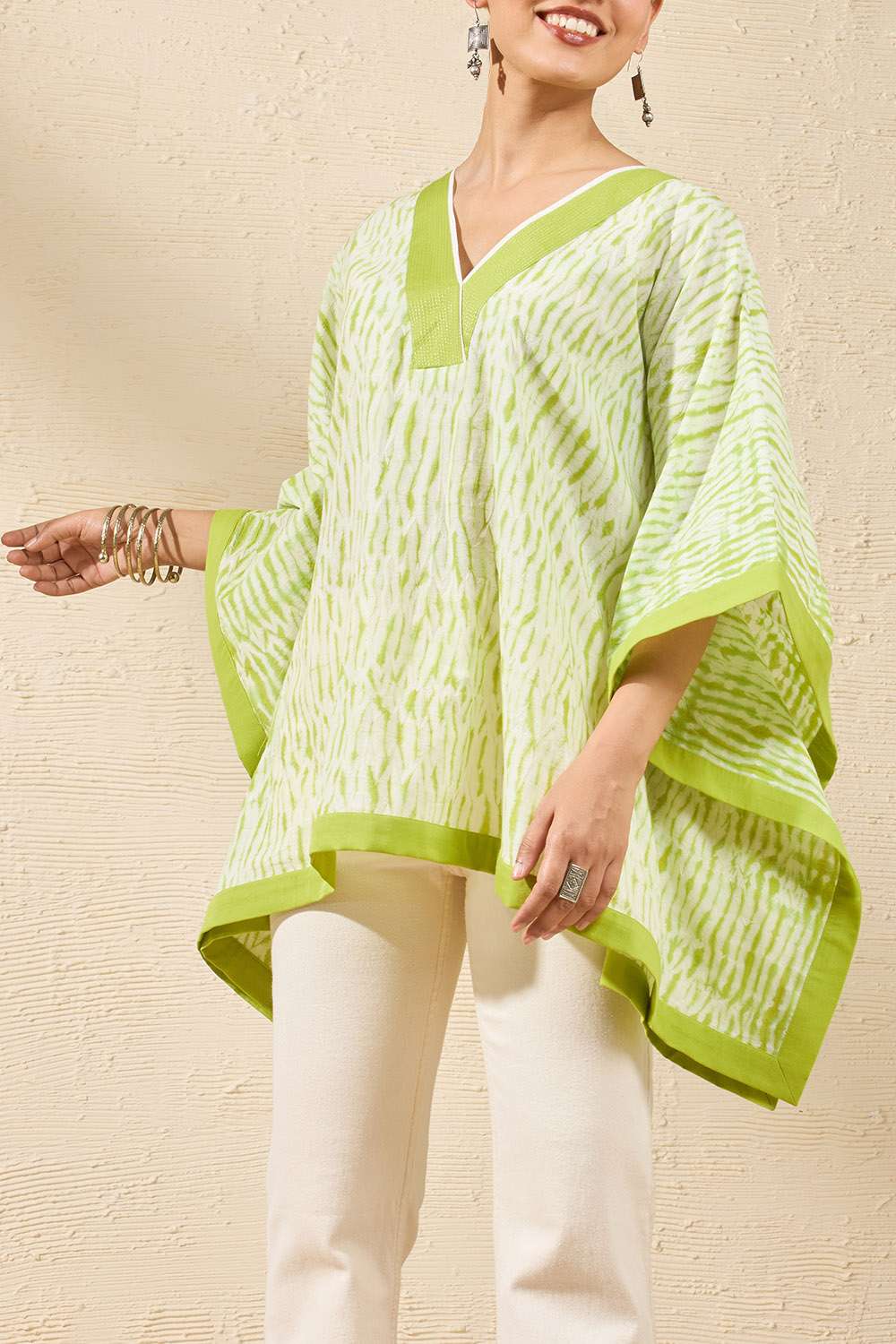 Light Green Pure Cotton Tie and Dye Shibori Short Top image number null