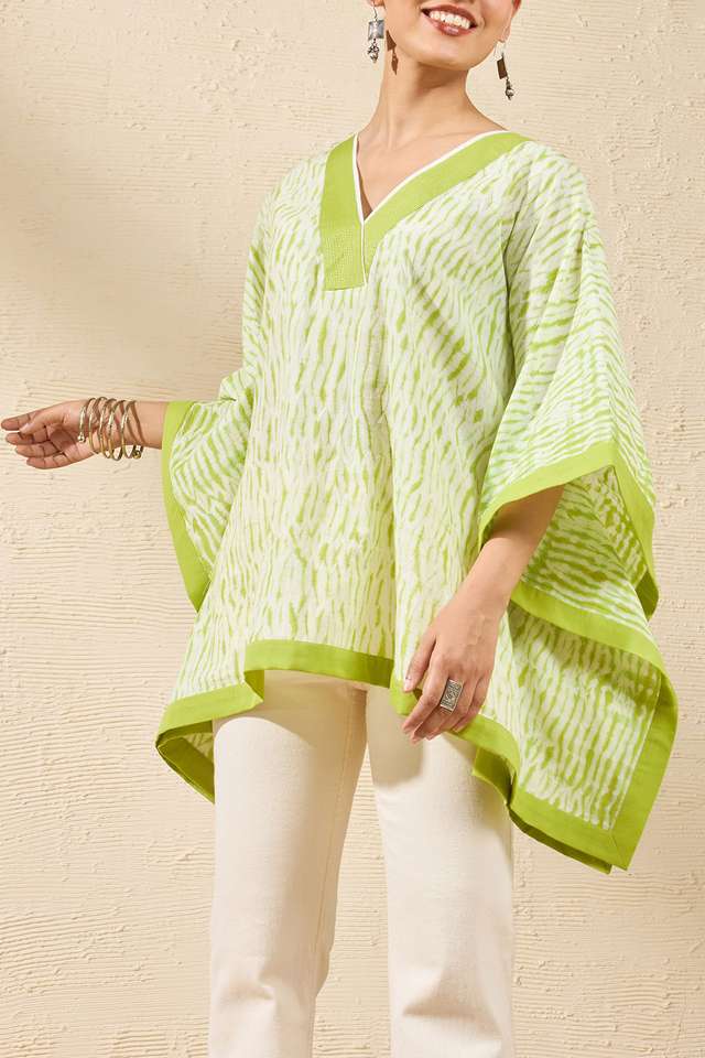 Light Green Pure Cotton Tie and Dye Shibori Short Top thumbnail image number null