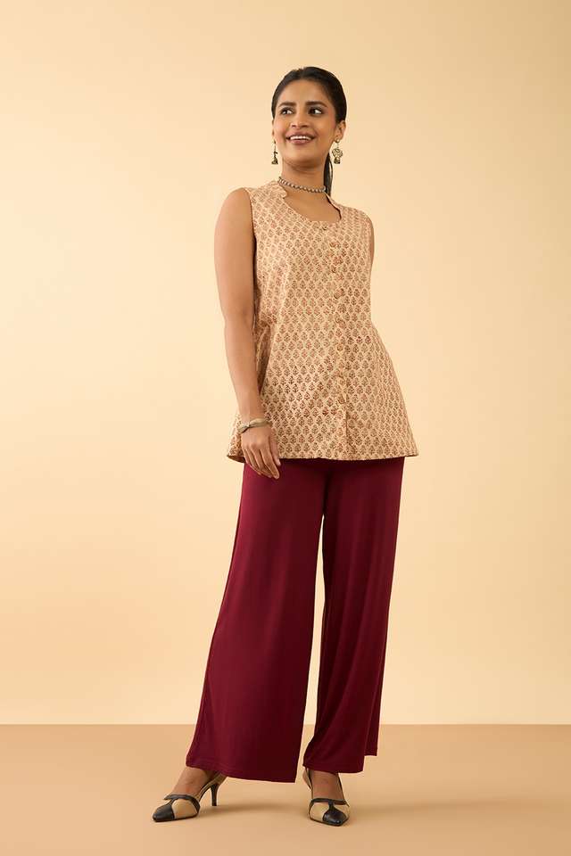 Beige Bagru Block Printed Pure Cotton Short Top thumbnail image number null