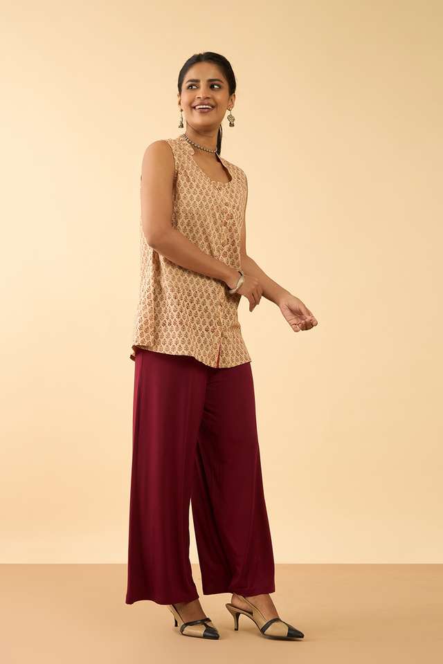 Beige Bagru Block Printed Pure Cotton Short Top thumbnail image number null