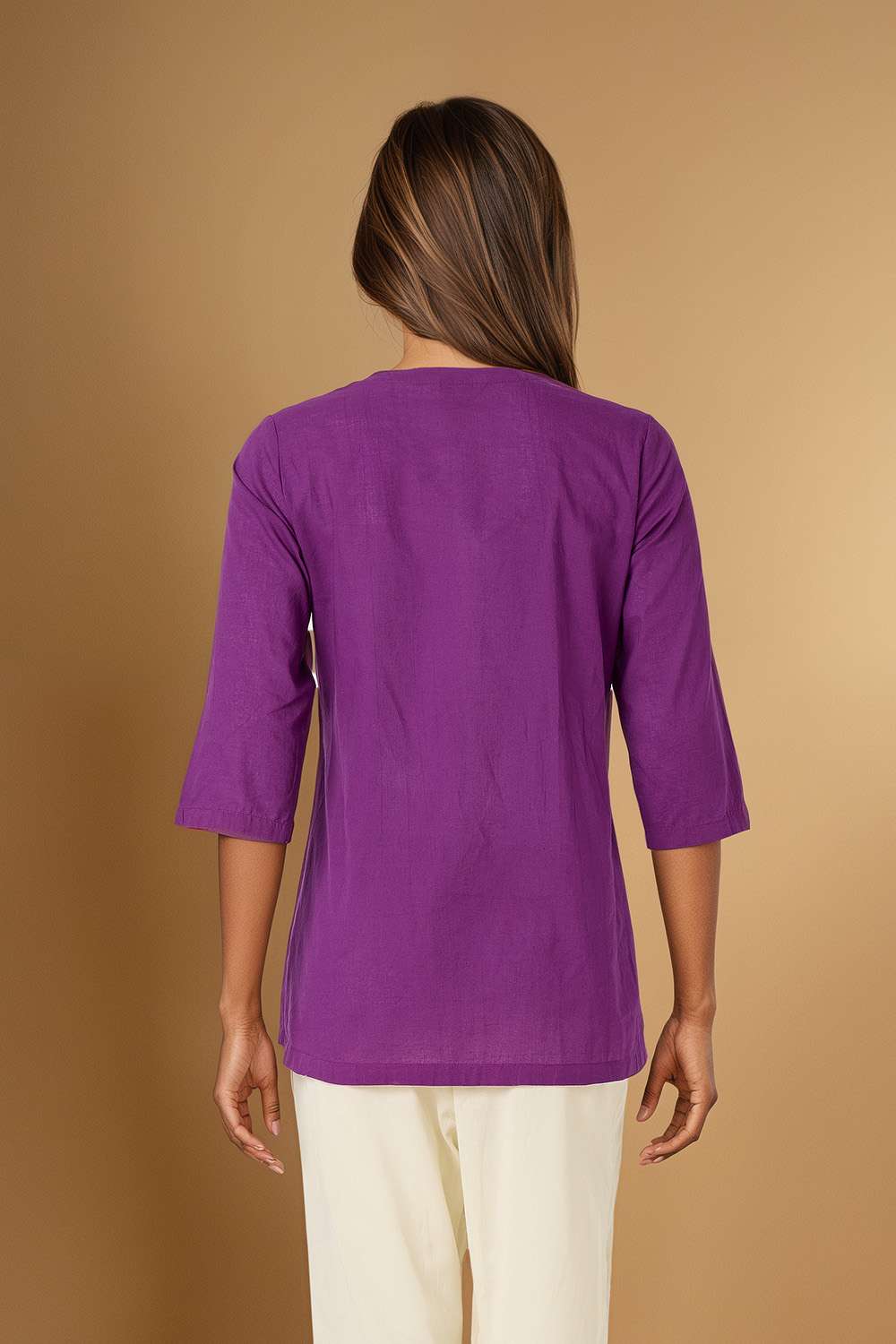 Purple Pure Cotton Mukaish Emboridered Short Top image number null