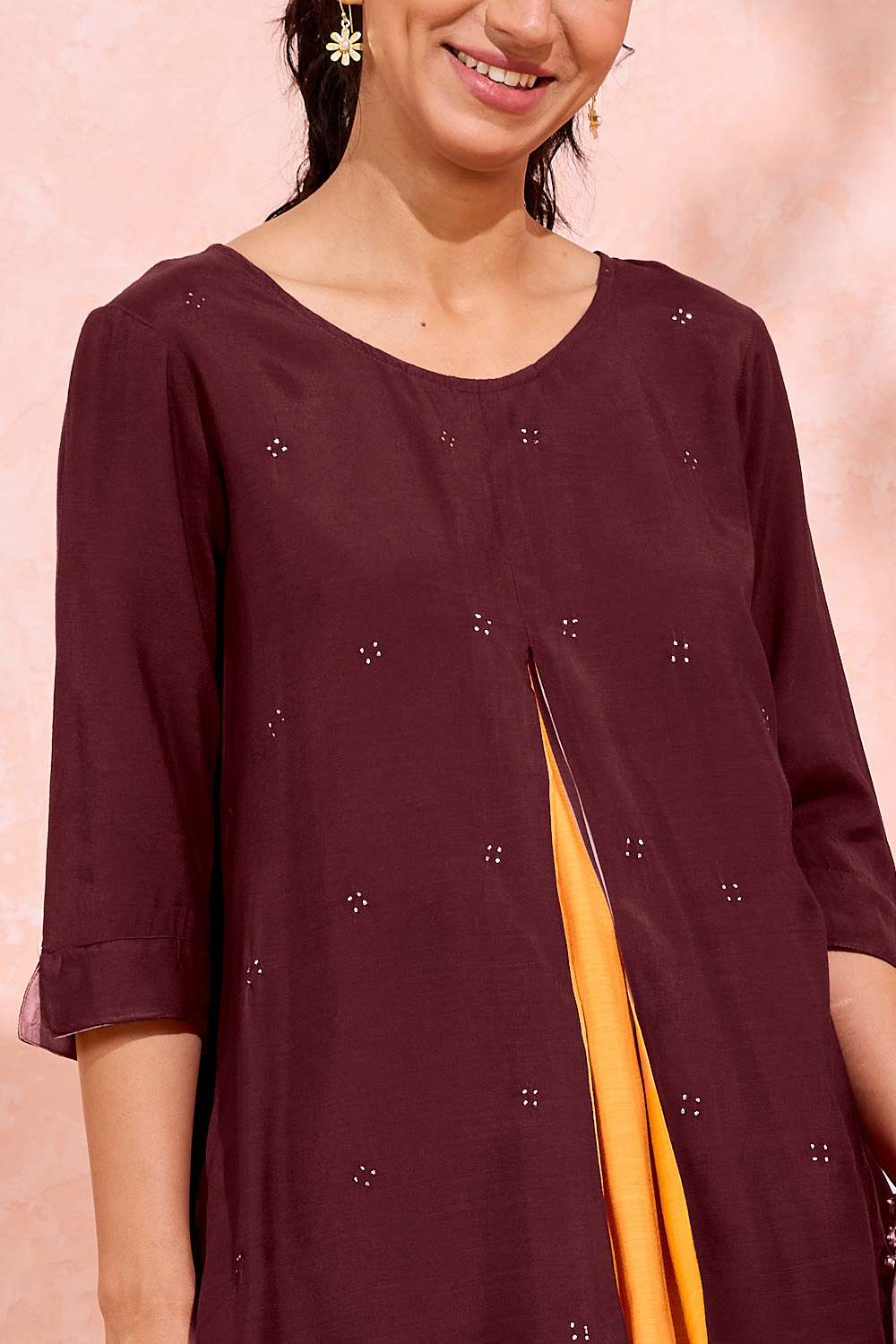 Brown Viscose Embroidered Short Top image number null