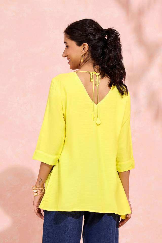 Yellow Viscose Embroidered Short Top thumbnail image number null
