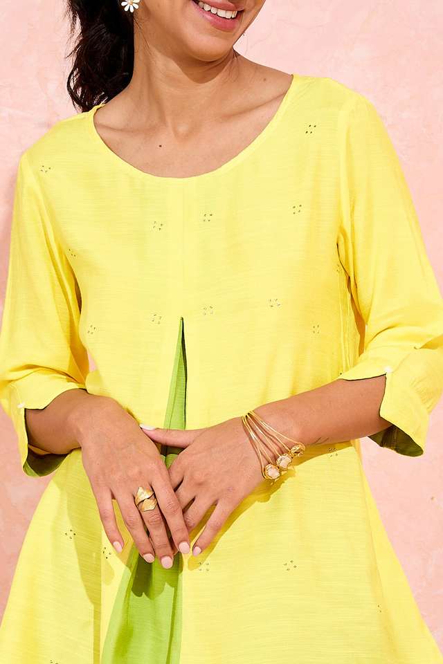 Yellow Viscose Embroidered Short Top thumbnail image number null