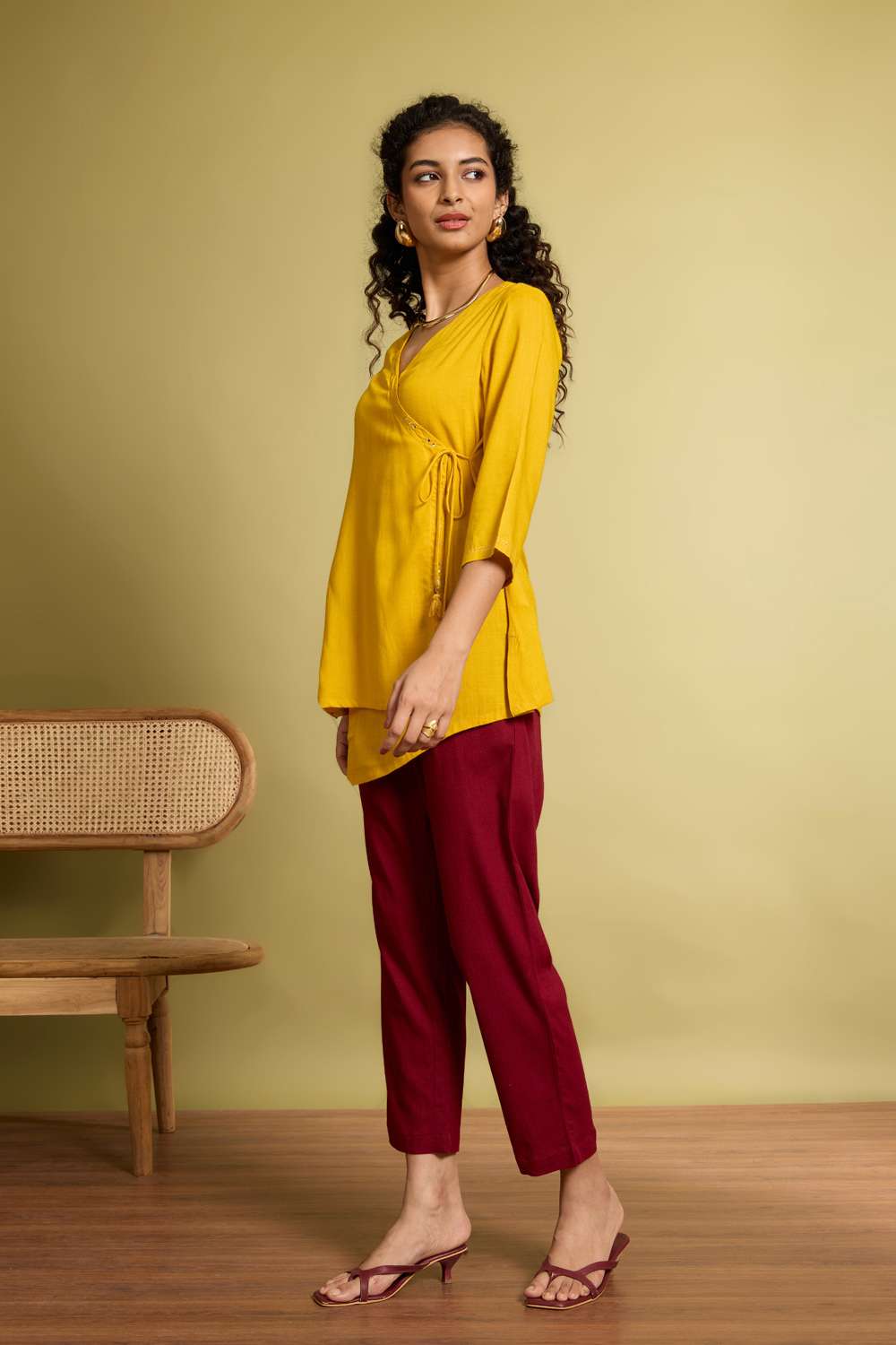 Yellow Viscose Embroidered Short Top image number null