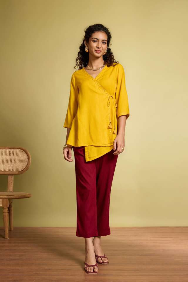 Yellow Viscose Embroidered Short Top thumbnail image number null