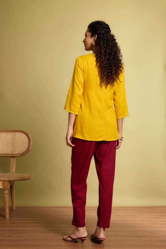Yellow Viscose Embroidered Short Top thumbnail image number null