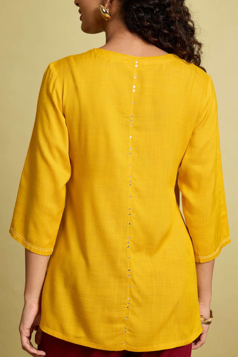 Yellow Viscose Embroidered Short Top image number null