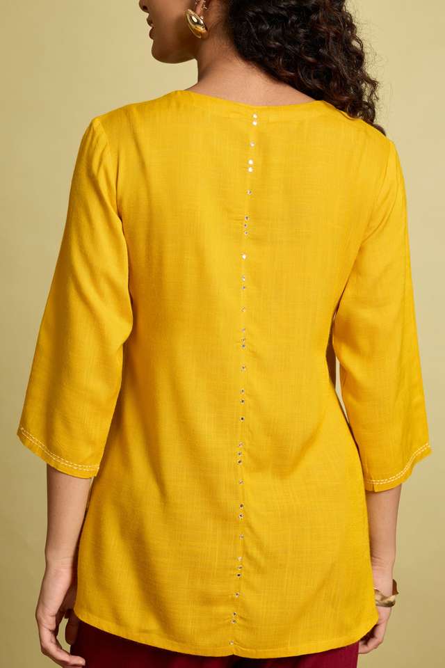 Yellow Viscose Embroidered Short Top thumbnail image number null