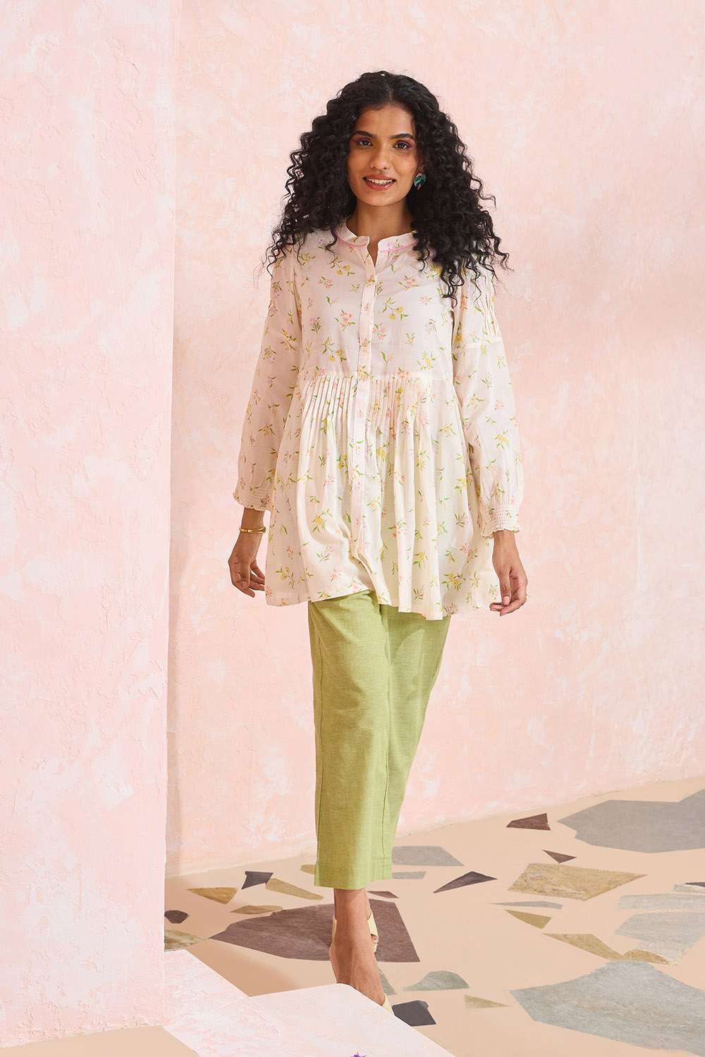 Off White Printed Cotton Viscose Short Top image number null
