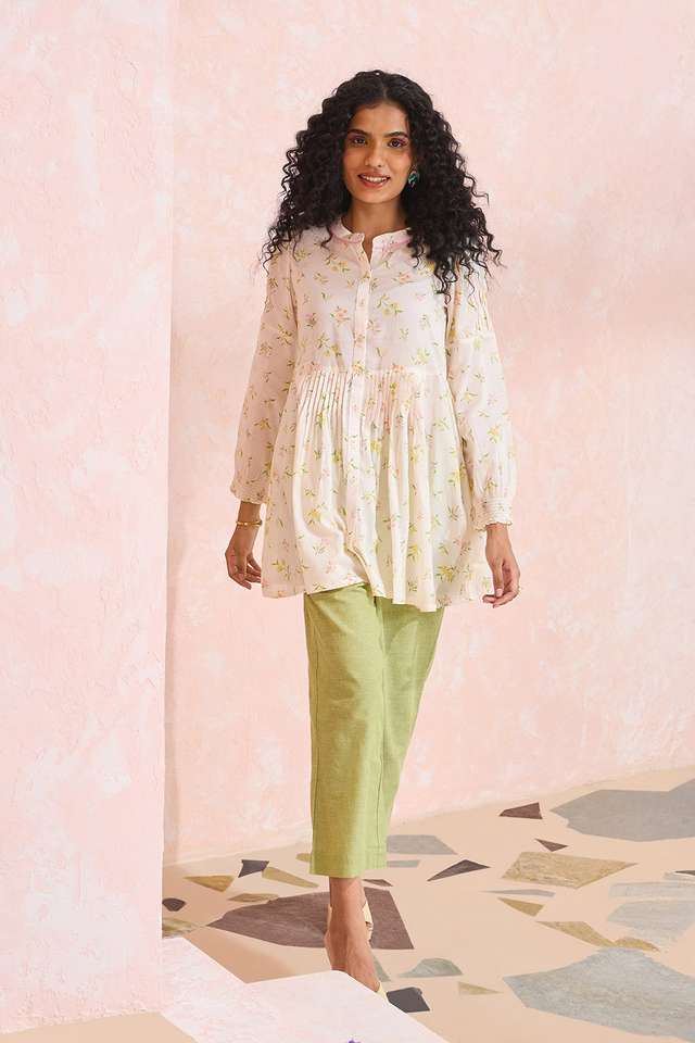 Off White Printed Cotton Viscose Short Top thumbnail image number null