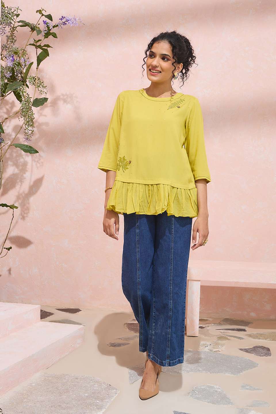 Light Green Sequin Viscose Short Top