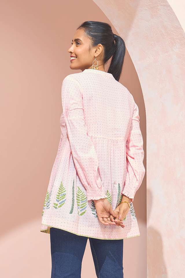 Light Pink Block Printed Pure Cotton Short Top thumbnail image number null