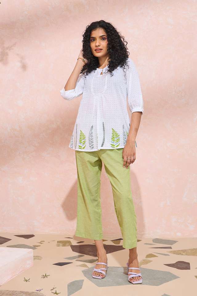 White Block Printed Pure Cotton Short Top thumbnail image number null