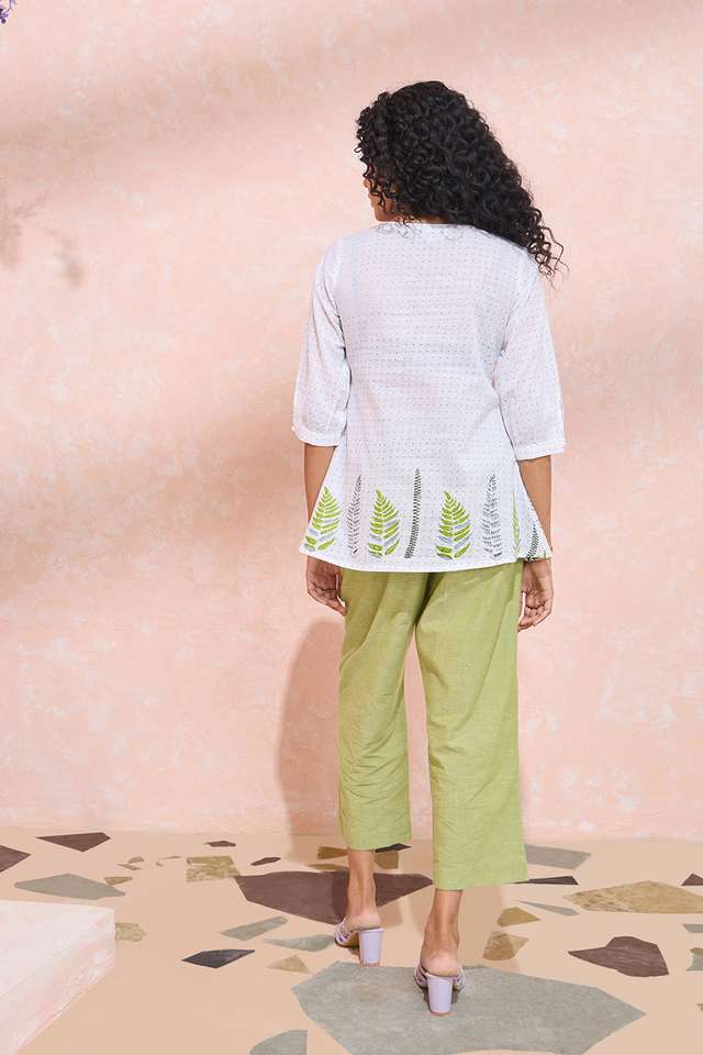 White Block Printed Pure Cotton Short Top thumbnail image number null
