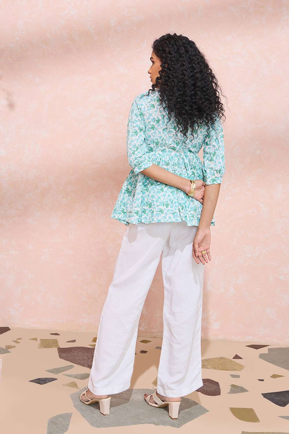 Green Block Printed Pure Cotton Short Top image number null