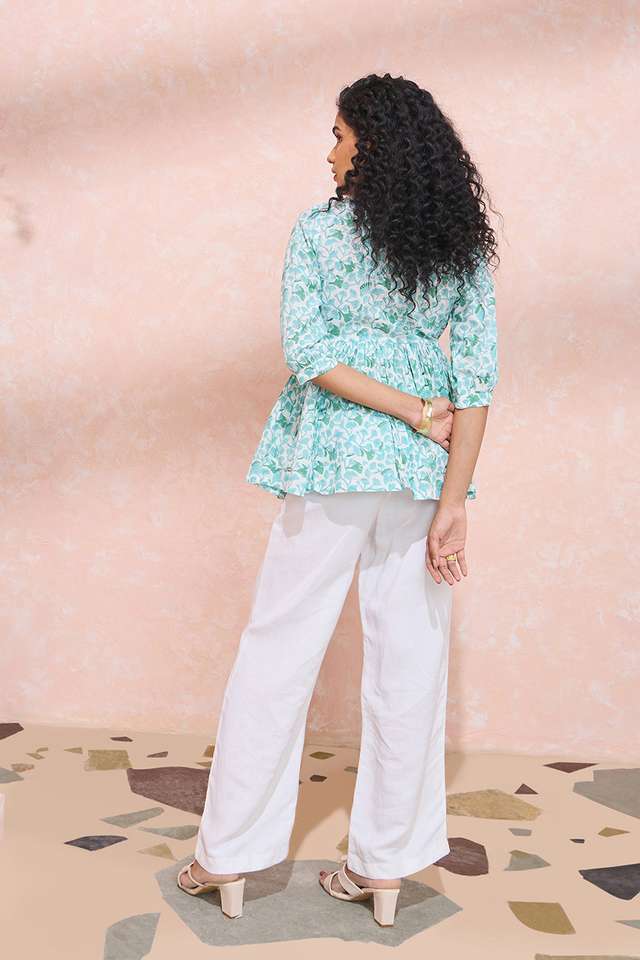 Green Block Printed Pure Cotton Short Top thumbnail image number null