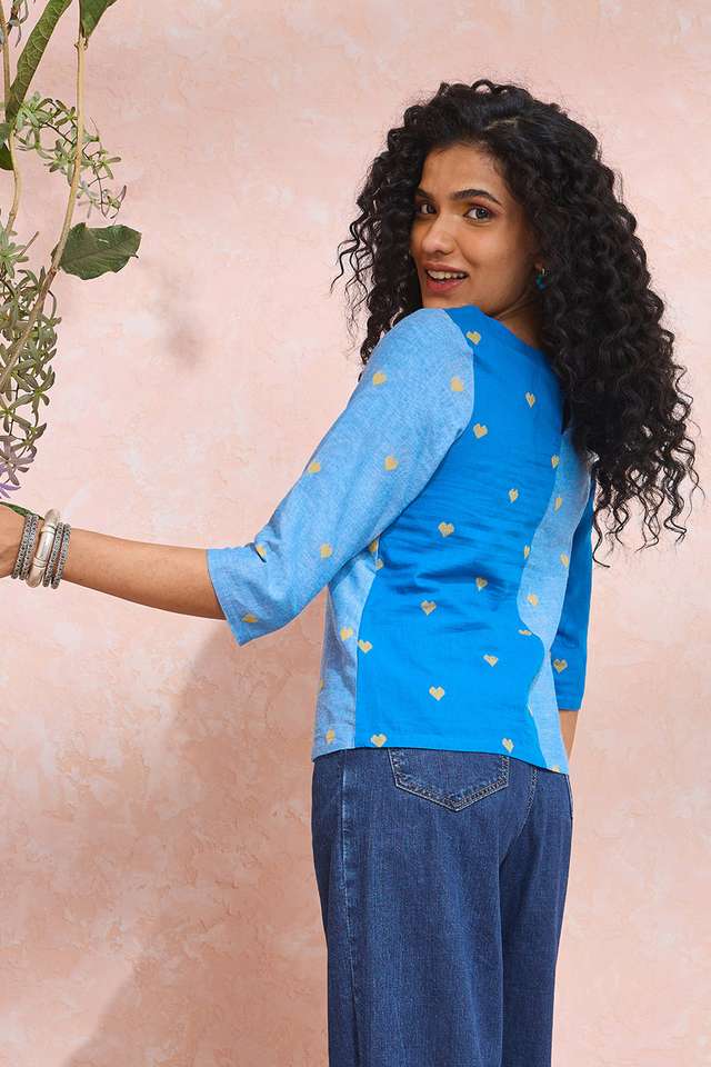 Blue Woven Pure Cotton Short Top thumbnail image number null