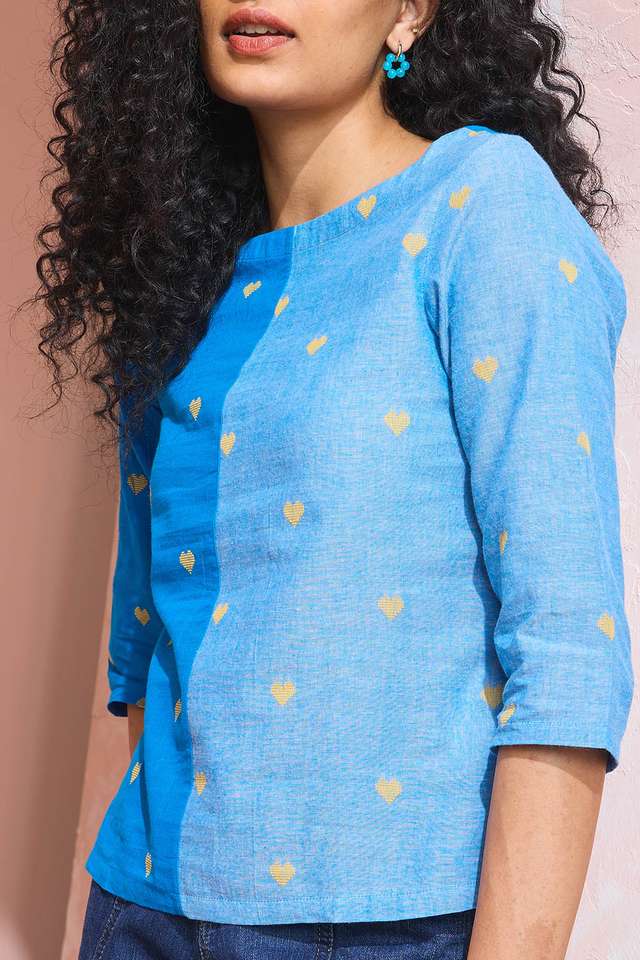 Blue Woven Pure Cotton Short Top thumbnail image number null