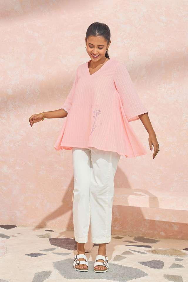 Light Pink Pure Cotton Embroidered Short Top thumbnail image number null