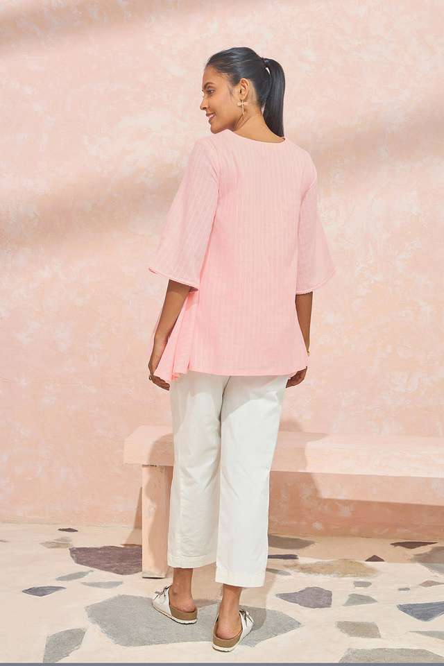 Light Pink Pure Cotton Embroidered Short Top thumbnail image number null