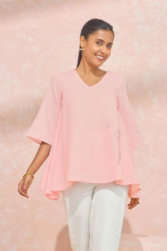Light Pink Pure Cotton Embroidered Short Top thumbnail image number null