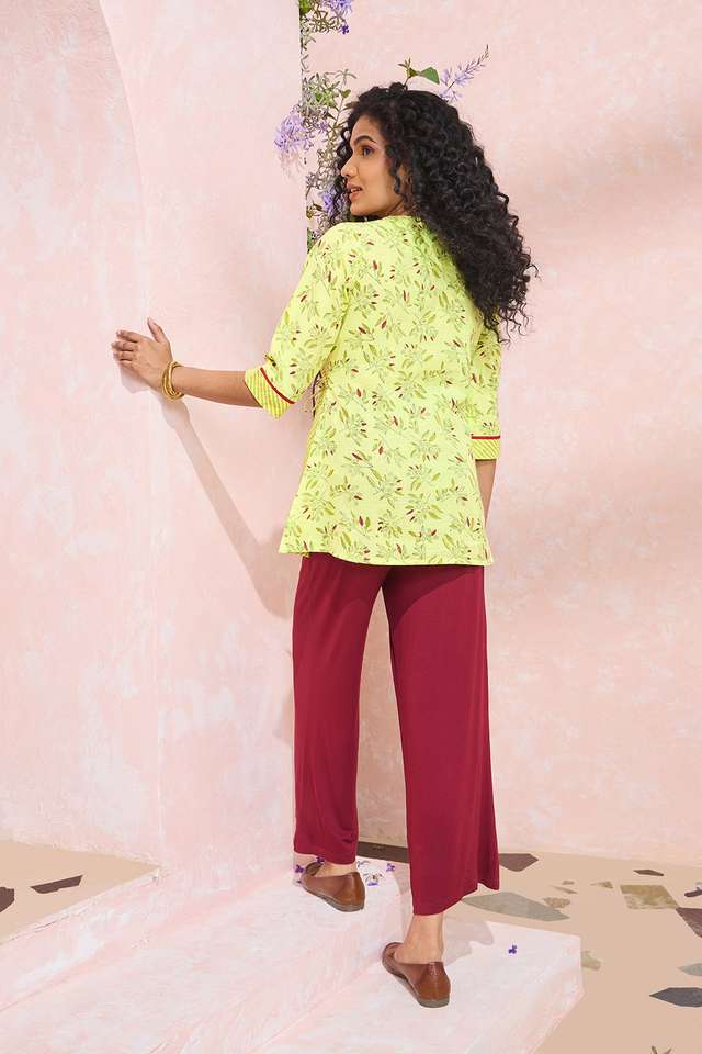 Light Green Block Printed Pure Cotton Short Top thumbnail image number null