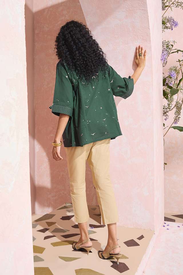 Dark Green Screen Printed Pure Cotton Short Top thumbnail image number null