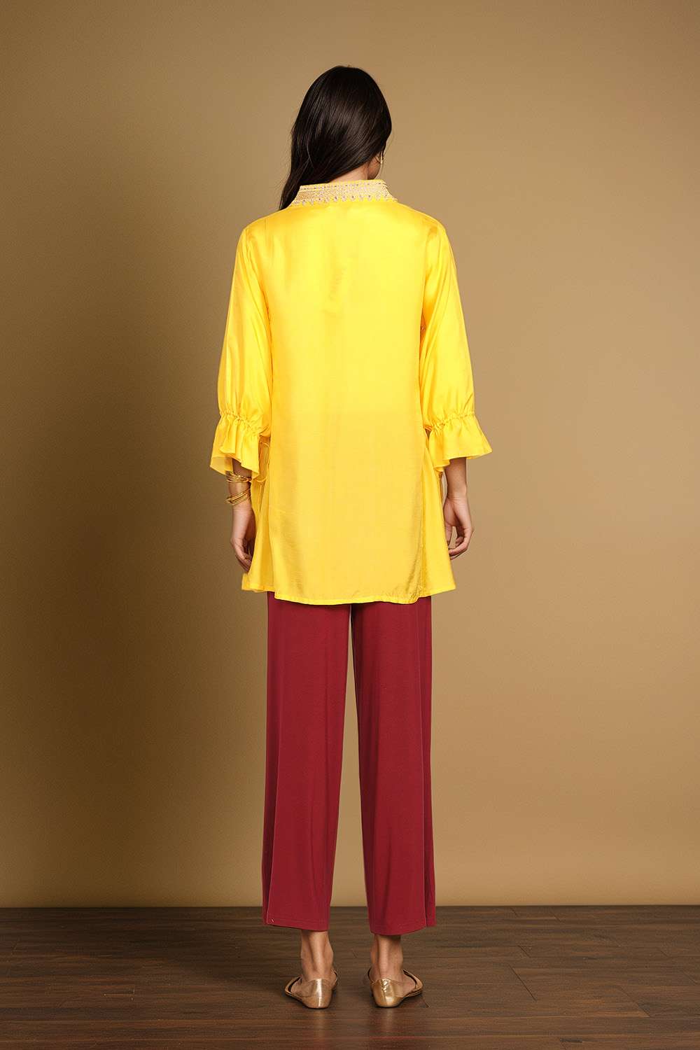 Yellow Viscose Embroidered Short Top image number null