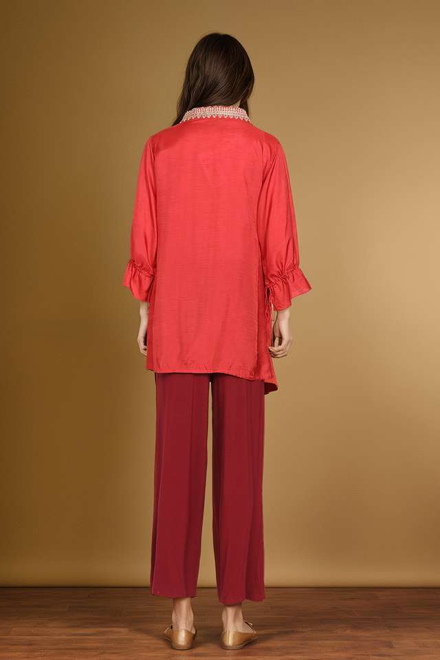 Dark Orange Viscose Embroidered Short Top thumbnail image number null