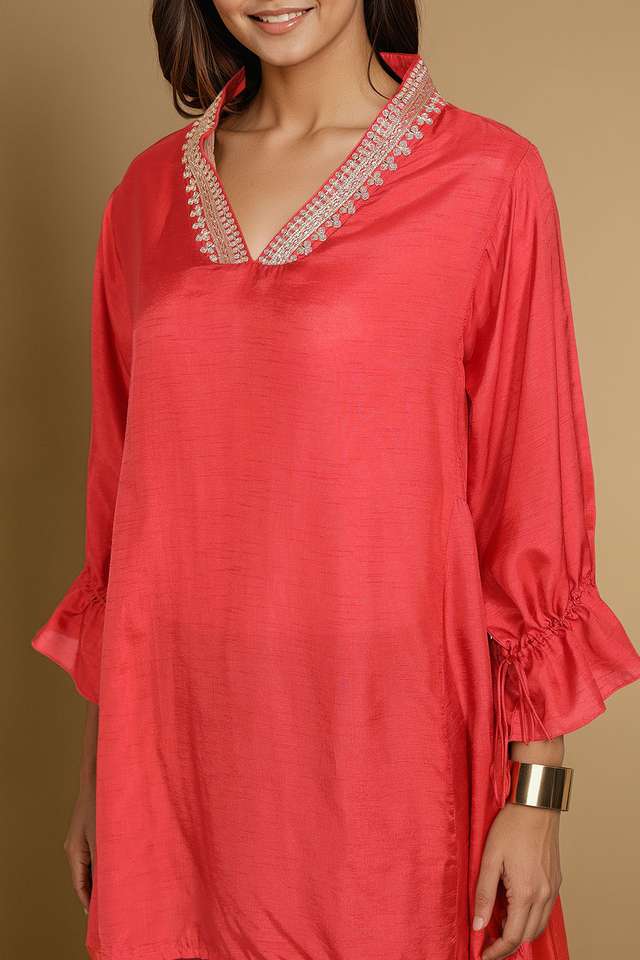 Dark Orange Viscose Embroidered Short Top thumbnail image number null