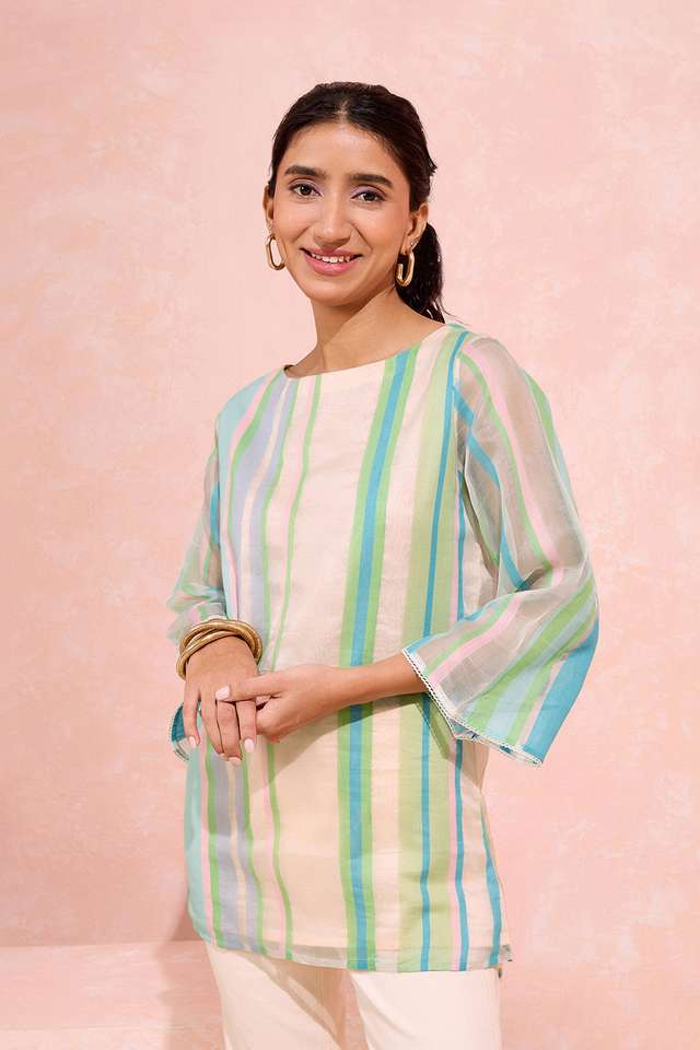 Light Pink Woven Pure Cotton Organza Short Top thumbnail image number null