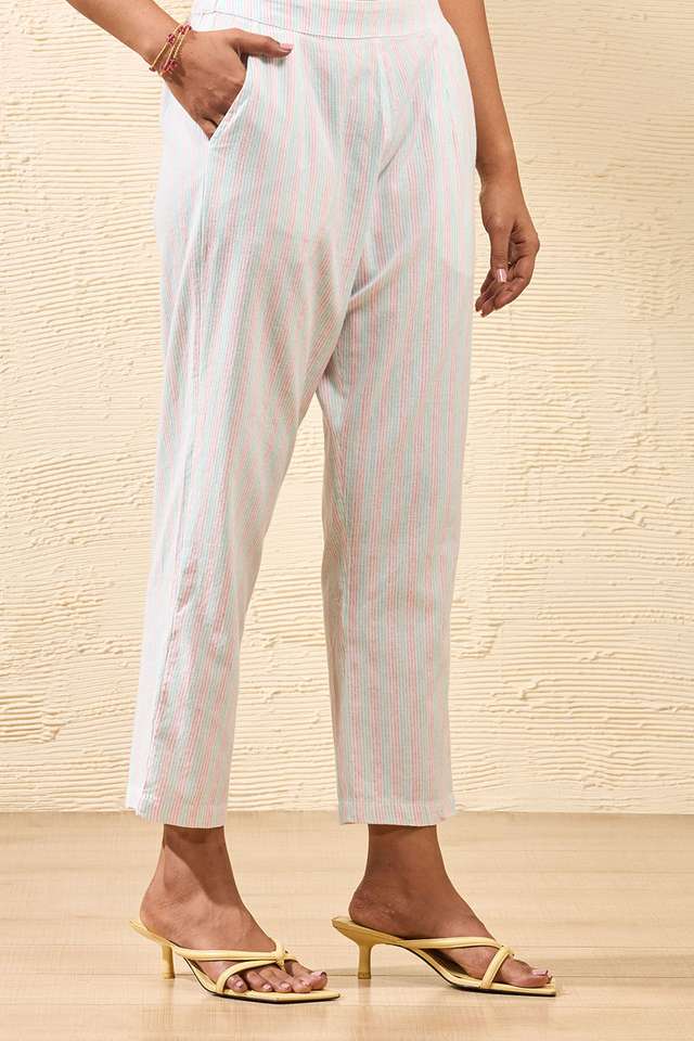 Off White Screen Printed Pure Cotton Trouser image number