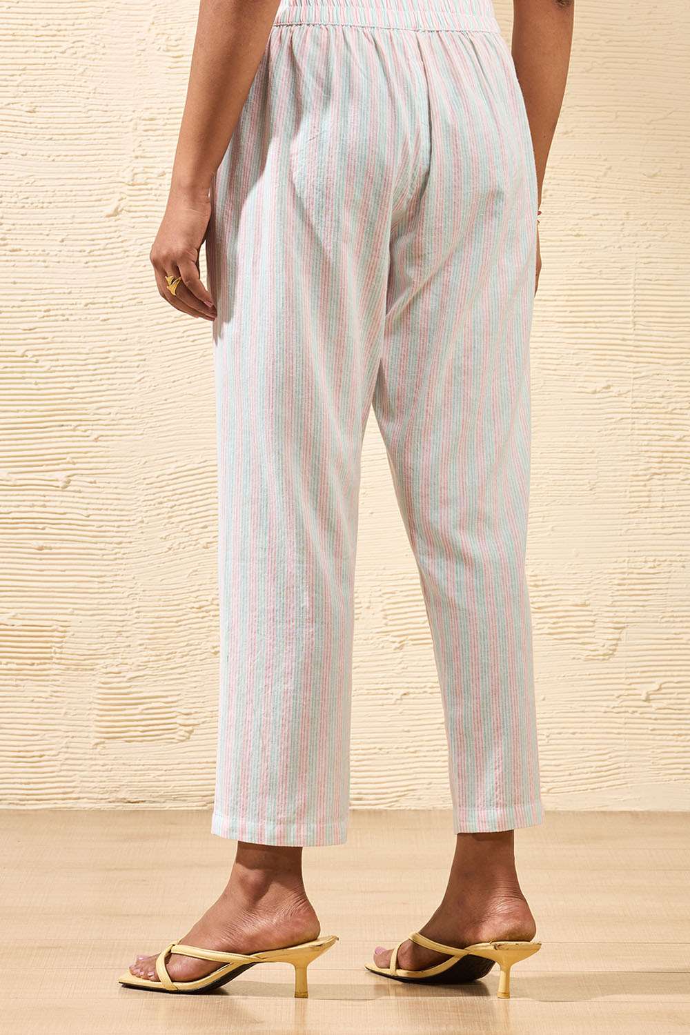 Off White Screen Printed Pure Cotton Trouser image number null