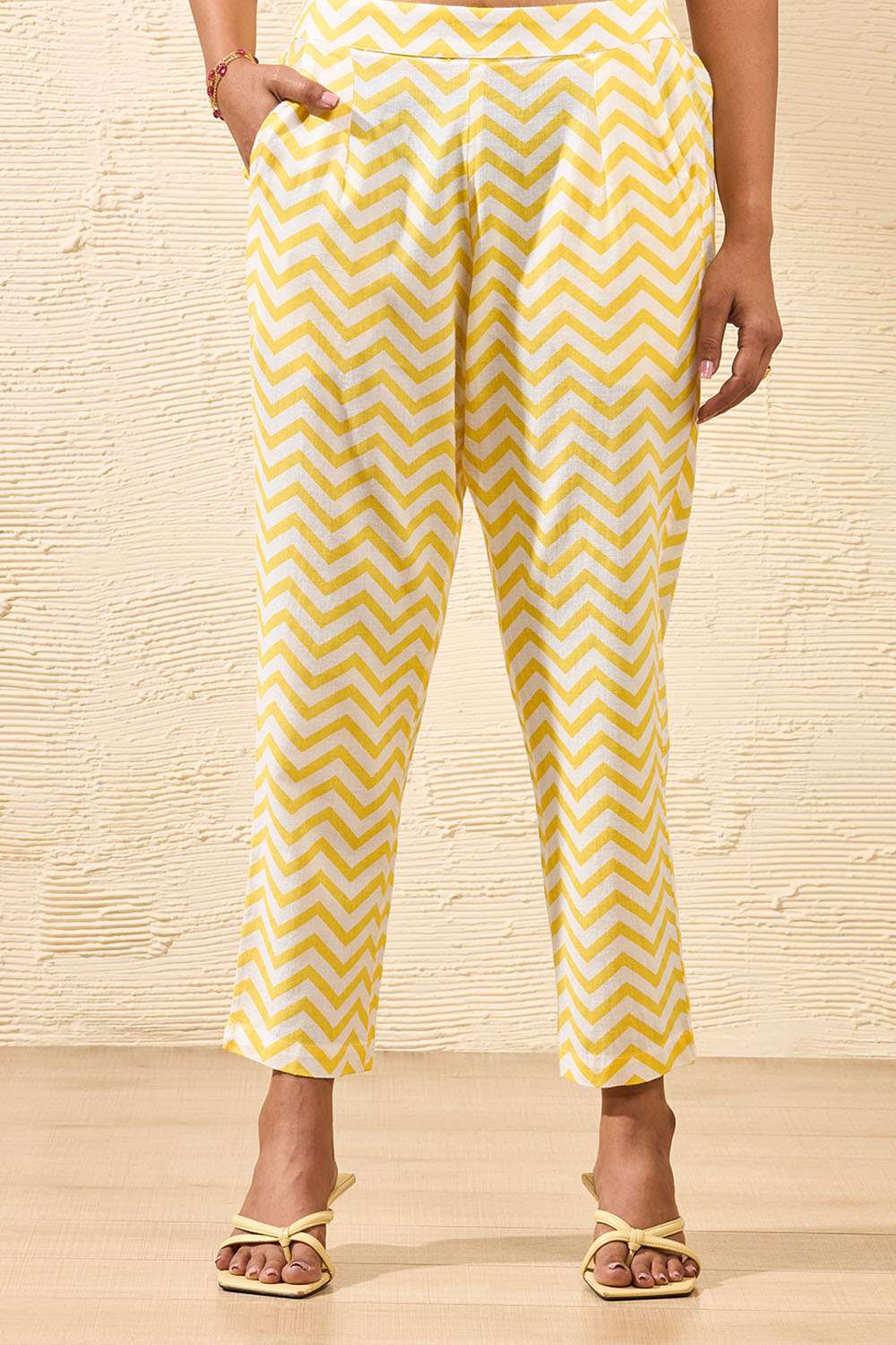 Light Yellow Screen Printed Pure Cotton Trouser image number null