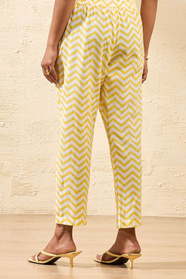 Light Yellow Screen Printed Pure Cotton Trouser thumbnail image number null