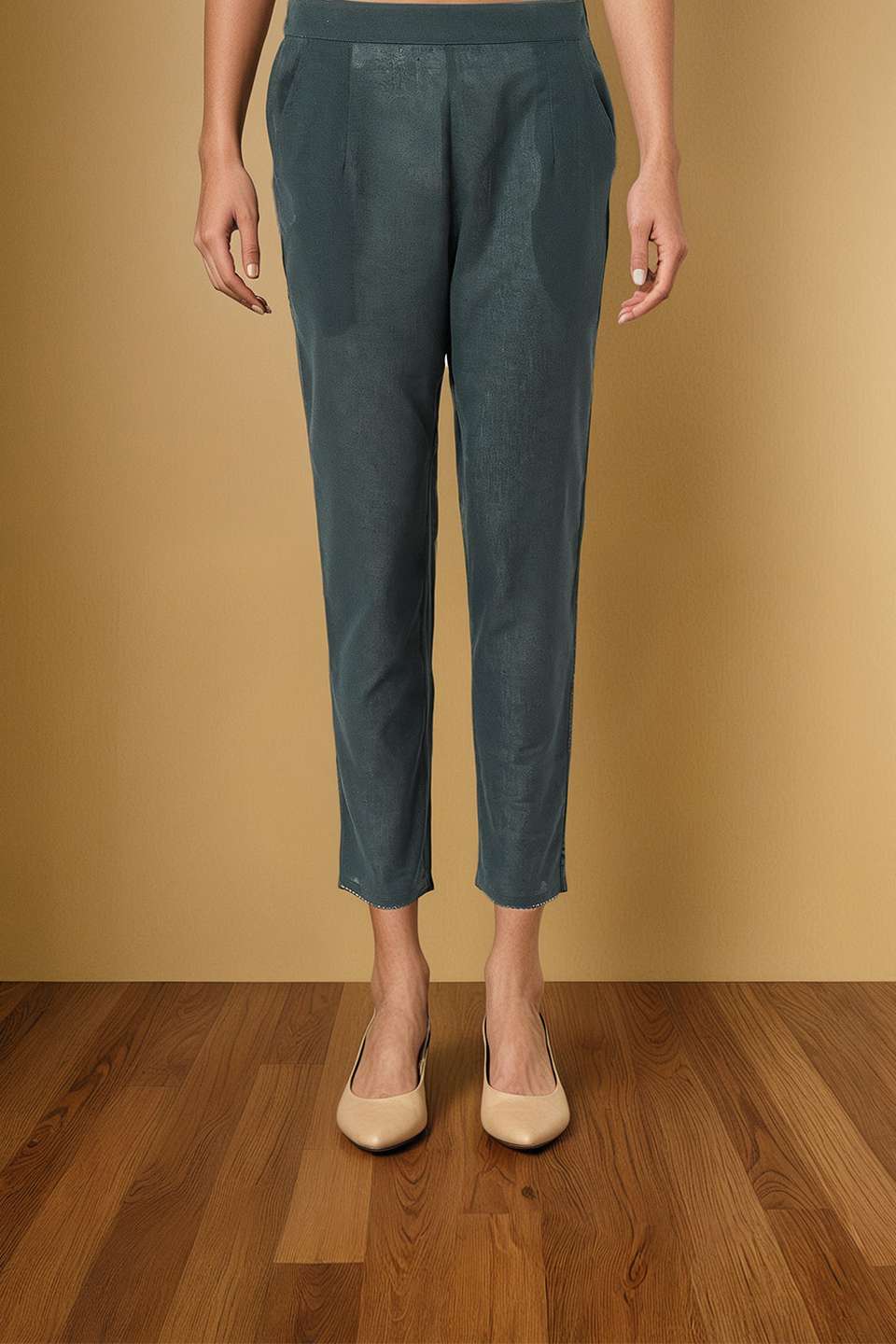 Dark Green Woven Pure Cotton Trouser