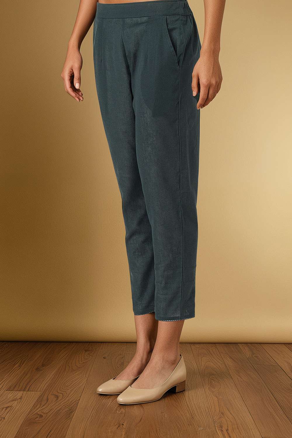 Dark Green Woven Pure Cotton Trouser image number null