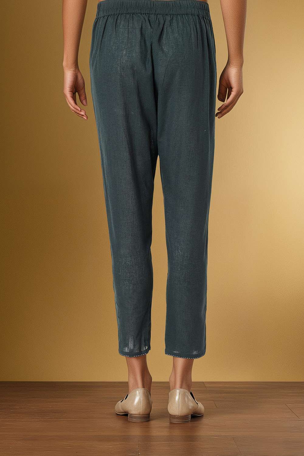 Dark Green Woven Pure Cotton Trouser image number null