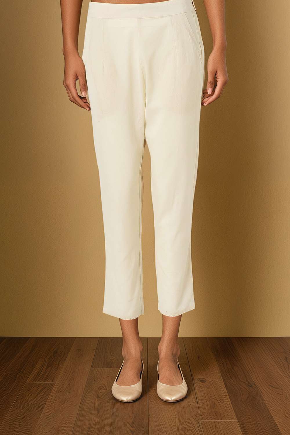 Off White Woven Pure Cotton Trouser image number null