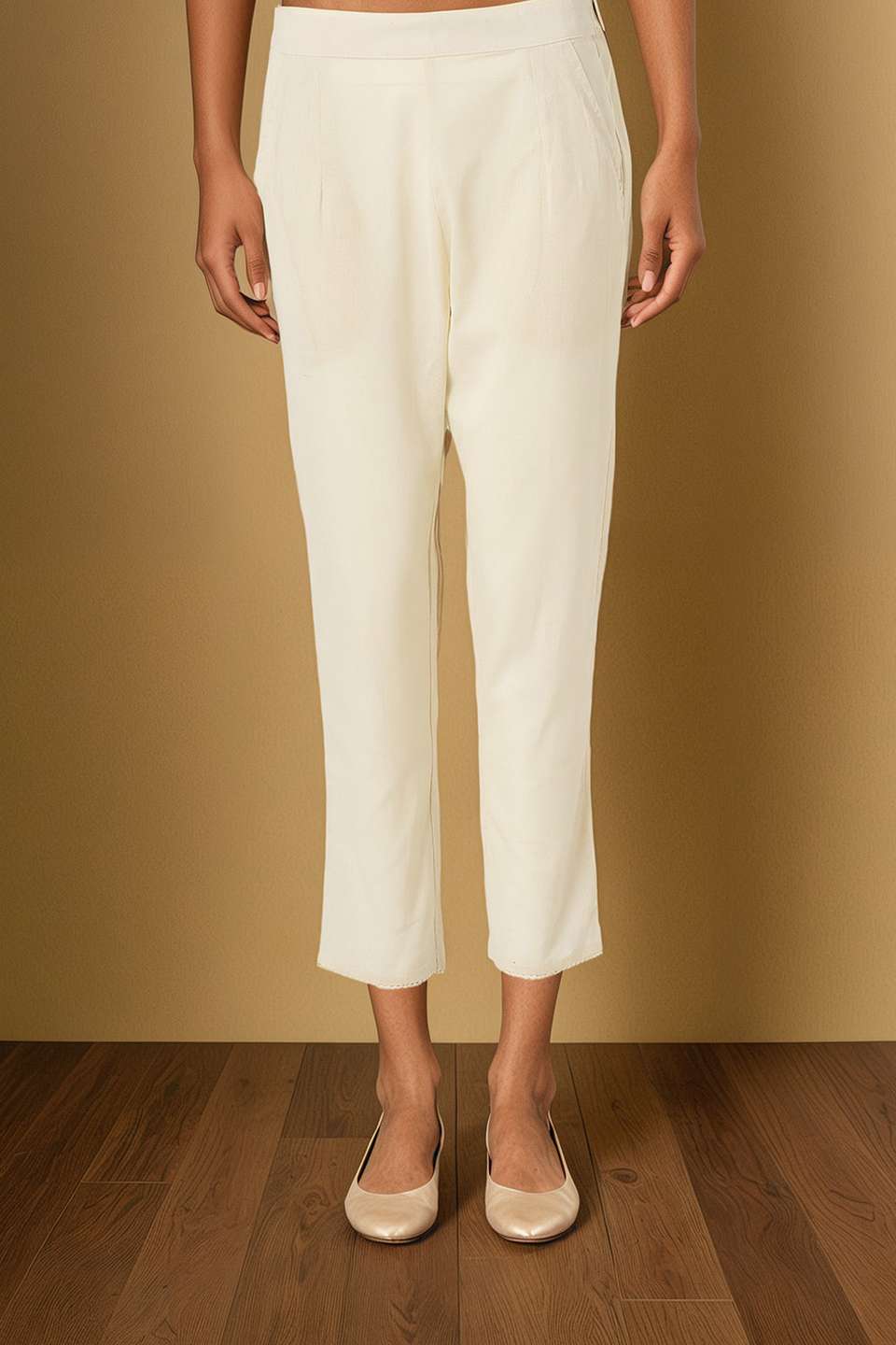 Off White Woven Pure Cotton Trouser
