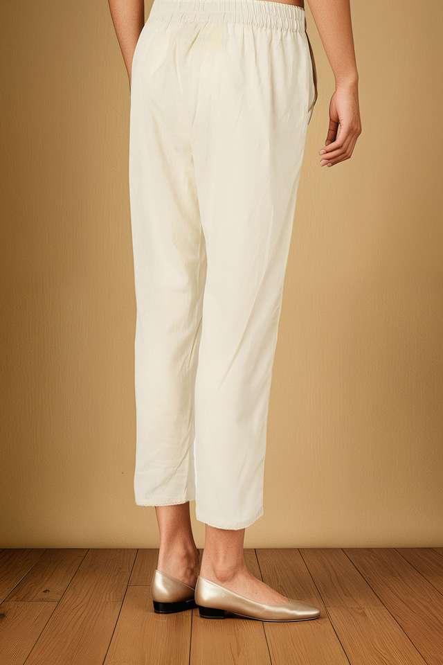 Off White Woven Pure Cotton Trouser thumbnail image number null