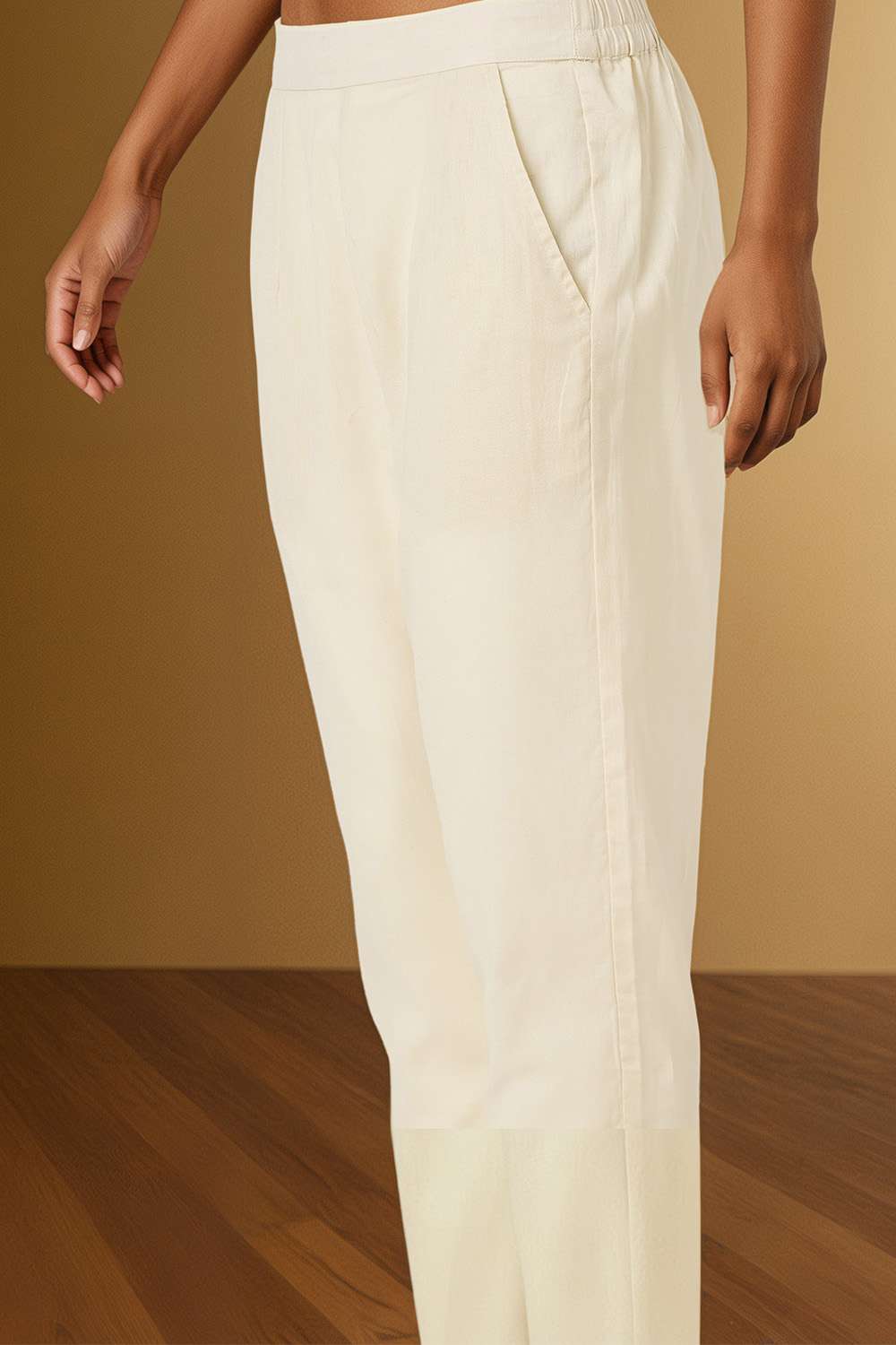 Off White Woven Pure Cotton Trouser image number null